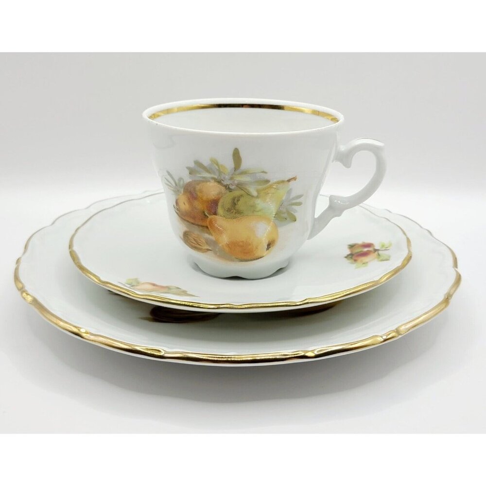 Schumann Arzberg Porcelain Tea Cup & Saucer& Dessert Plate Set Pear Design VTG